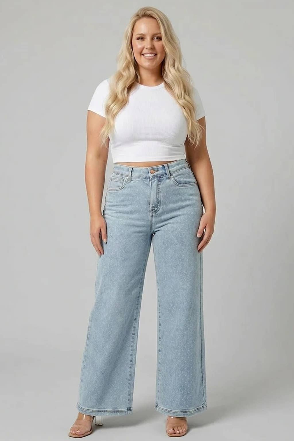 High rise wide leg with white polka dots