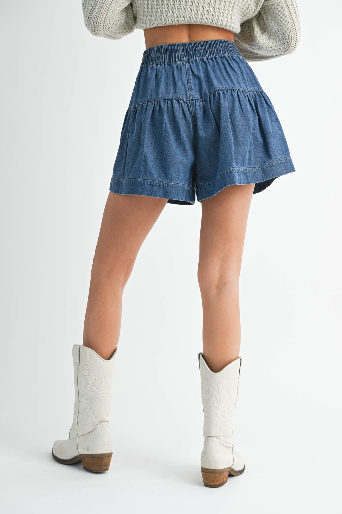 High Rise Tiered Button Front Denim Shorts