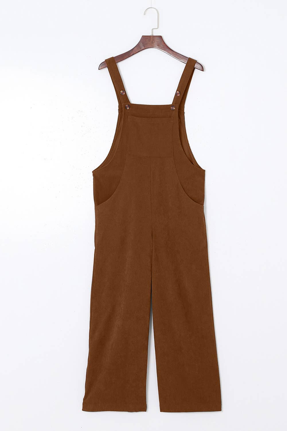 Solid Corduroy Wide Leg Ribbed Pocket Overalls