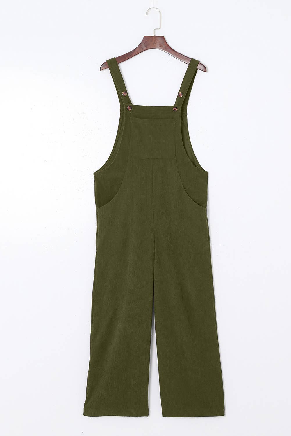 Solid Corduroy Wide Leg Ribbed Pocket Overalls