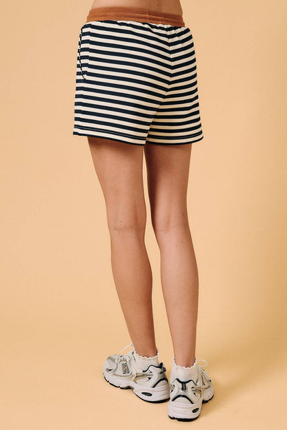 Adjustable Drawstings Pintuck Striped Sweatshorts