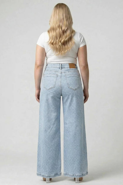 High rise wide leg with white polka dots