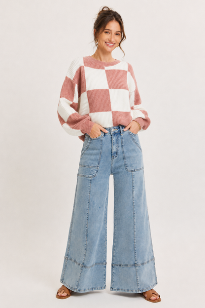 WIDE-LEG HIGH-RISE STRETCH JEANS