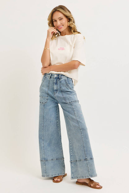 WIDE-LEG HIGH-RISE STRETCH JEANS