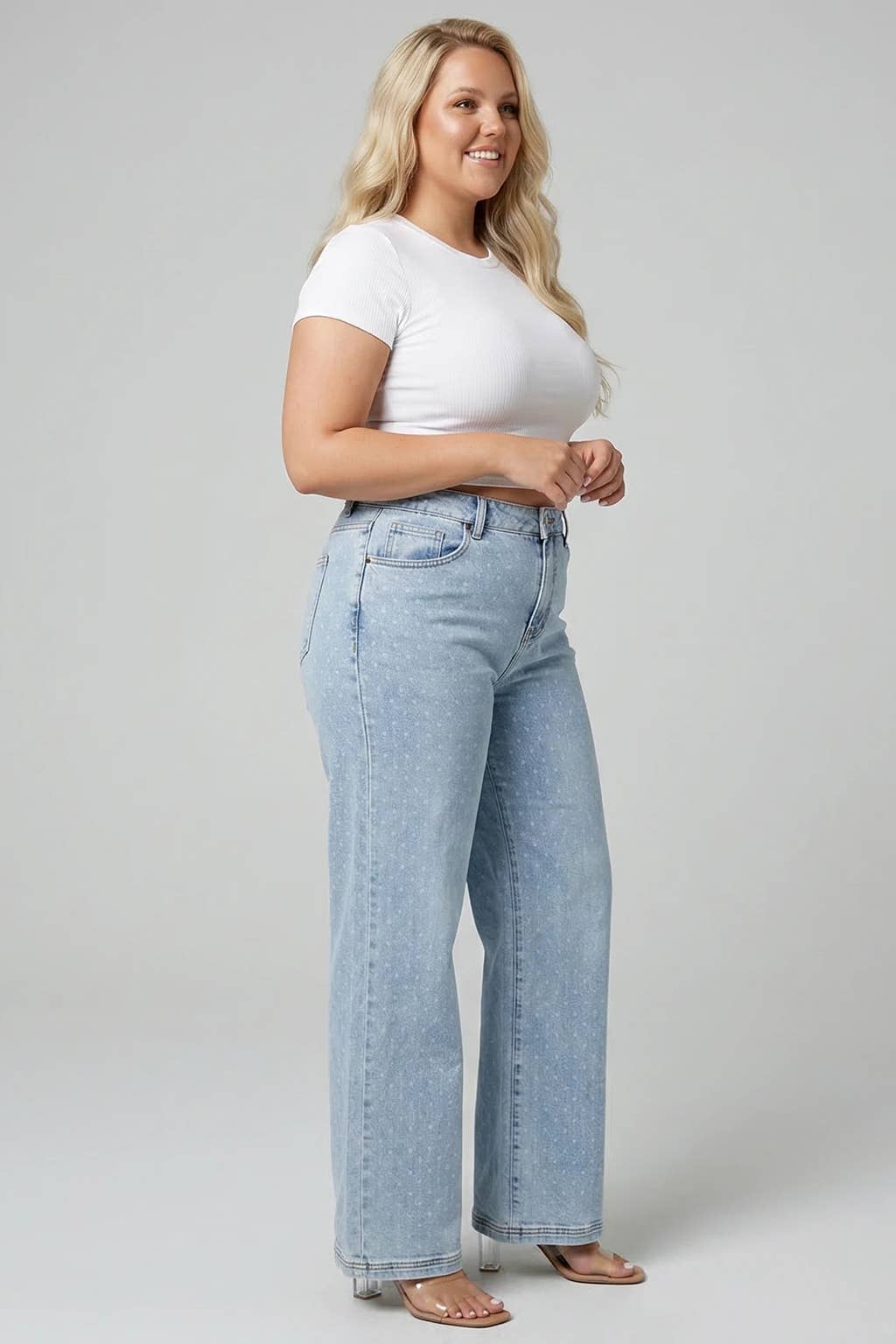 High rise wide leg with white polka dots