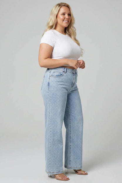 High rise wide leg with white polka dots