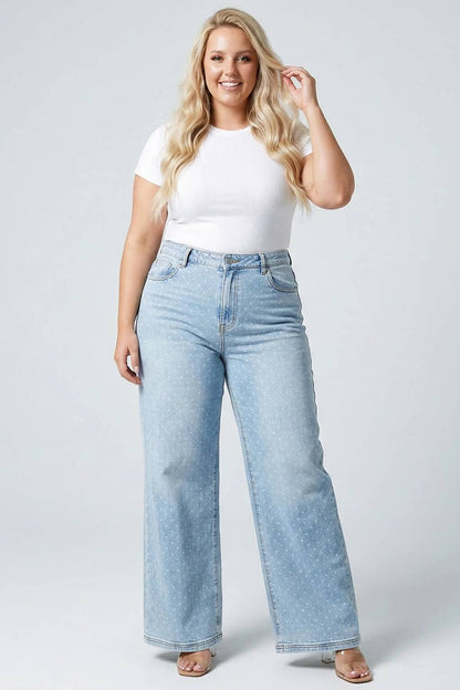 High rise wide leg with white polka dots