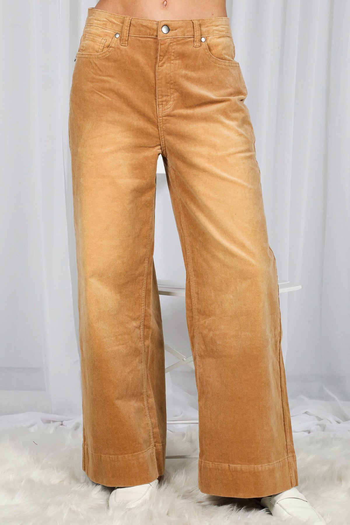 Stone Washed Cotton Corduroy Cropped Pants
