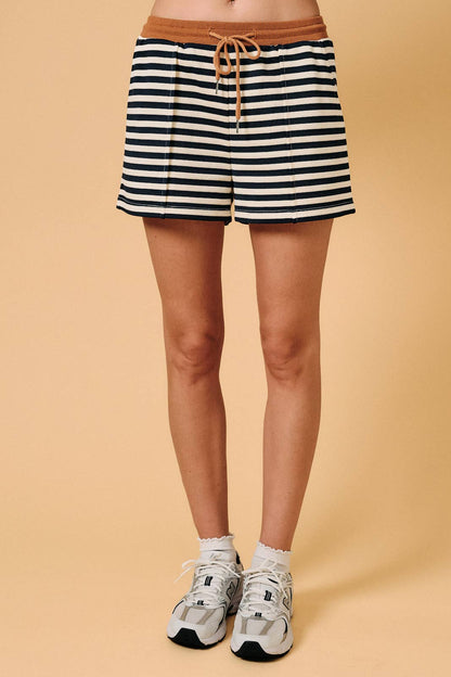 Adjustable Drawstings Pintuck Striped Sweatshorts