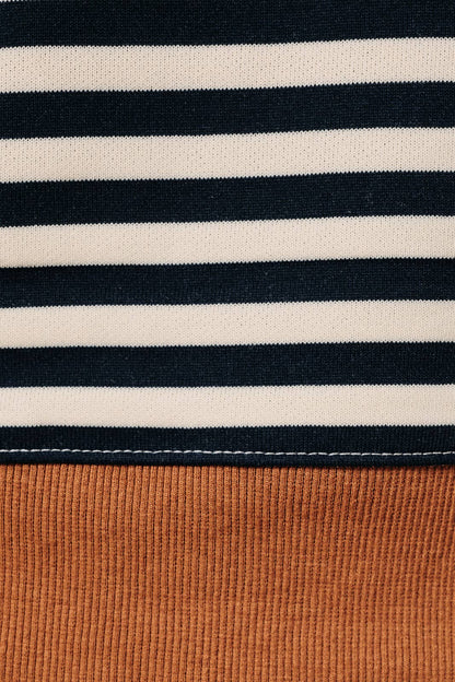 Henley Neck Contrast Trim Striped Sweatshirt
