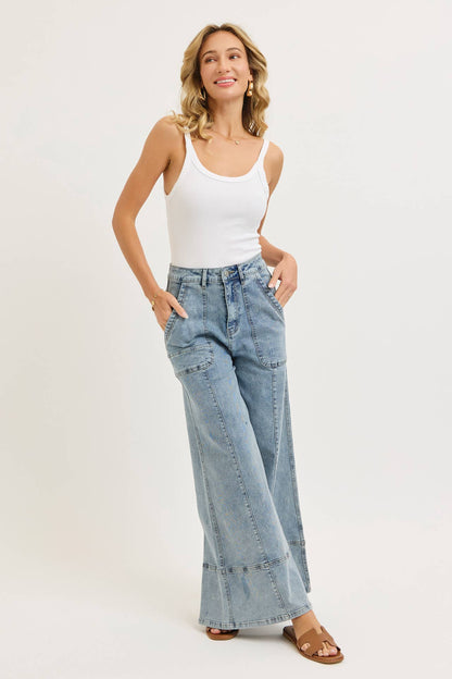 WIDE-LEG HIGH-RISE STRETCH JEANS