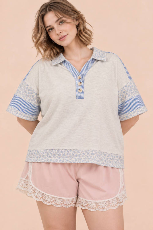 Oversized Half Button Down Collared Top