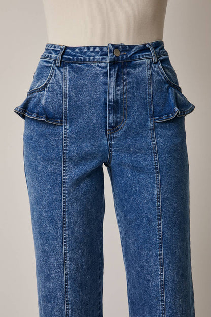 RUFFLE WIDE LEG JEANS