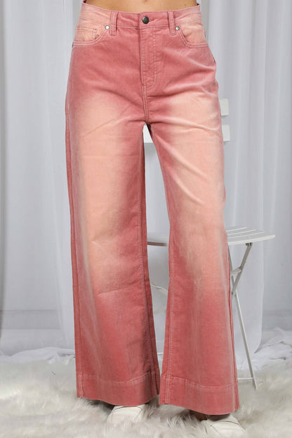 Stone Washed Cotton Corduroy Cropped Pants