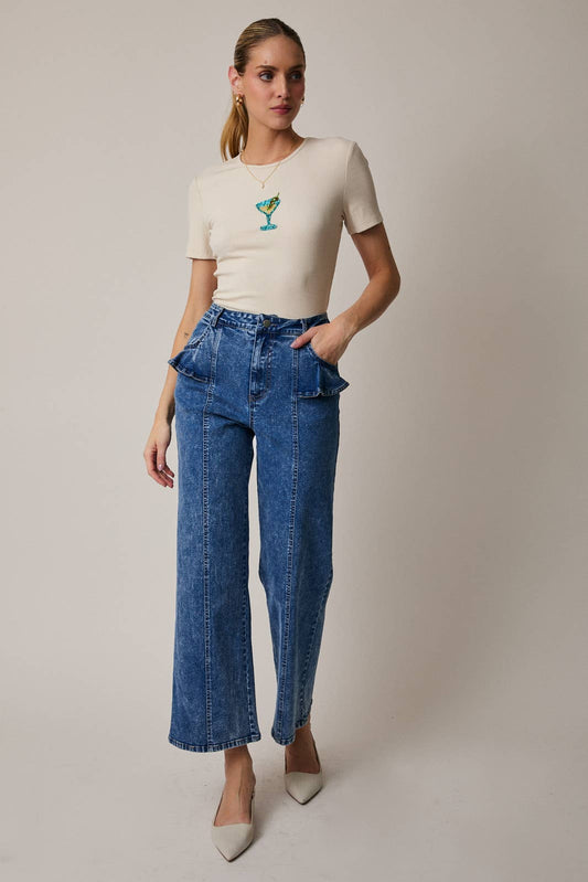 RUFFLE WIDE LEG JEANS