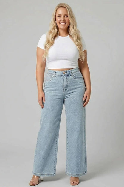High rise wide leg with white polka dots