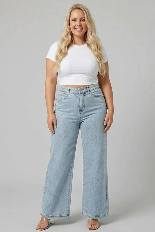 High rise wide leg with white polka dots