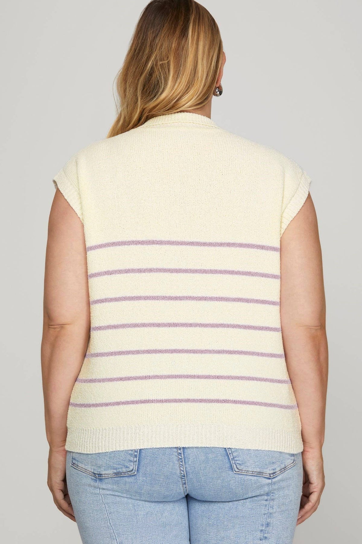 Drop Shoulder Half Zip Striped Sweater