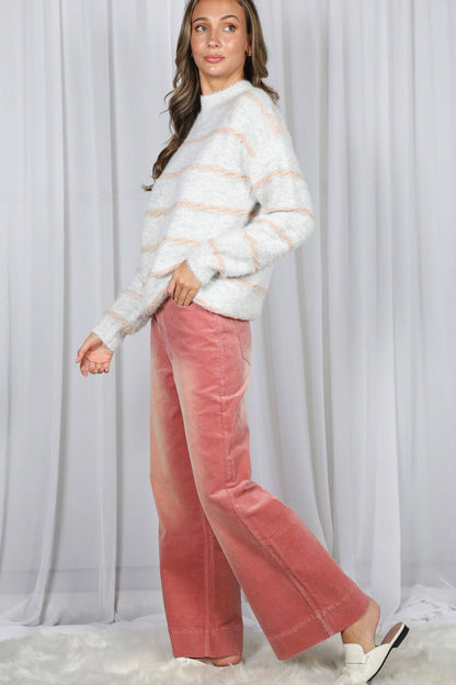 Stone Washed Cotton Corduroy Cropped Pants