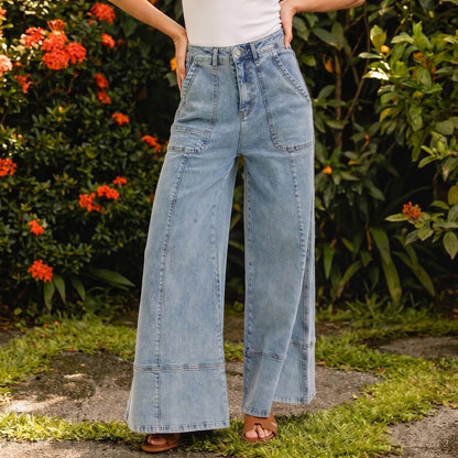 WIDE-LEG HIGH-RISE STRETCH JEANS